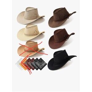 Zhanmai 10 Pieces Cowboy Hats and Bandanas Bulk Western Cowboy Cowgirl Hats Cost